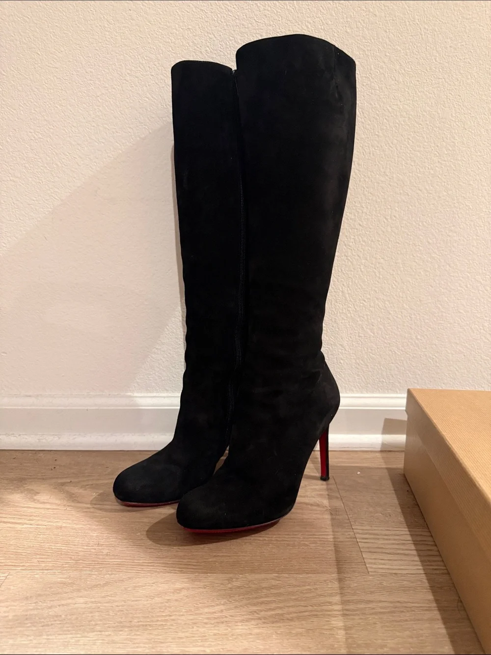 Christian Louboutin Black Suede Over-the-Knee Stiletto Boots with Red Soles